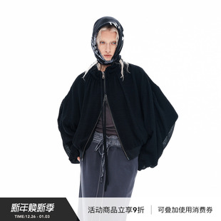 VINZOO 2025 黑色棉麻宽松空气感空军飞行夹克女休闲外套秋季