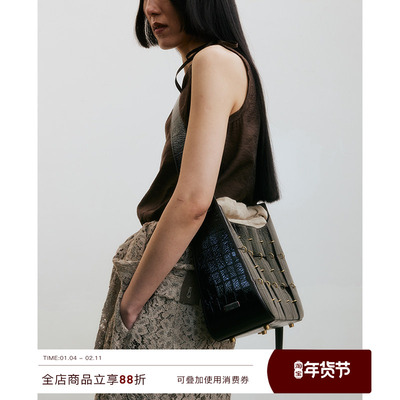 VINZOO中号深咖色牛皮拼接包