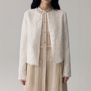 复古双面抓皱醋酸蕾丝短外套女单排扣上衣新款 VINZOO 新中式