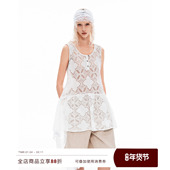 VINZOO 层次感不规则下摆复古镂空蕾丝亨利领背心裙上衣女初秋