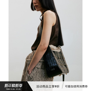 中号深咖色牛皮拼接原创百搭单肩斜挎包 VINZOO 迪丽热巴同款