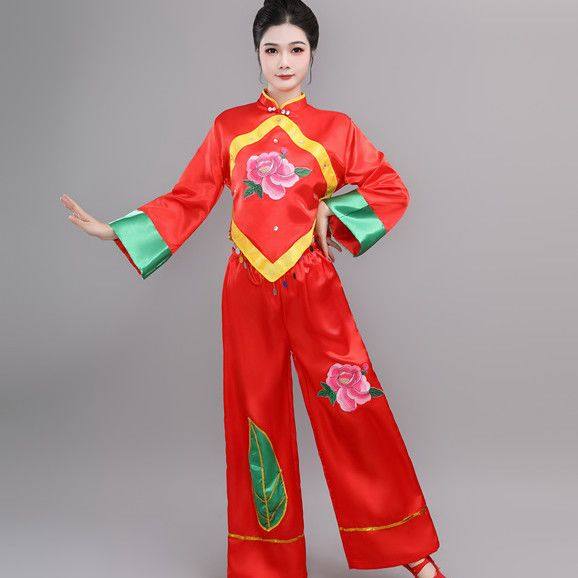 新款秧歌服女套装中老年人大码扇子舞演出服喜庆广场舞服装腰鼓服