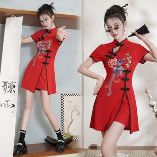 打鼓服装新款中国风舞蹈服腰鼓水鼓演出服成人女旗袍开场舞表演服