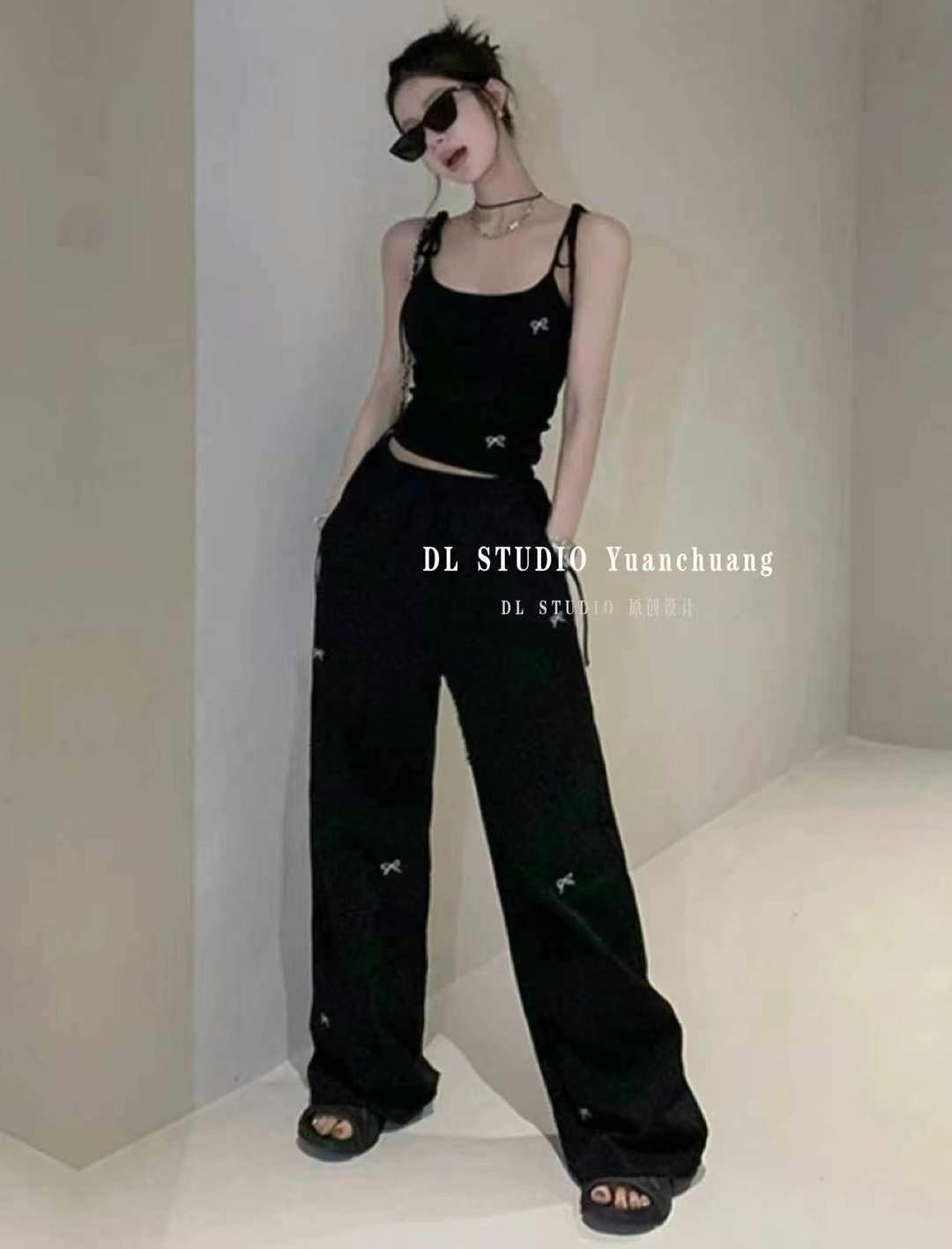 DL2025设计感小众法式蝴蝶结吊带背心+裤子气质减龄百搭两件套装