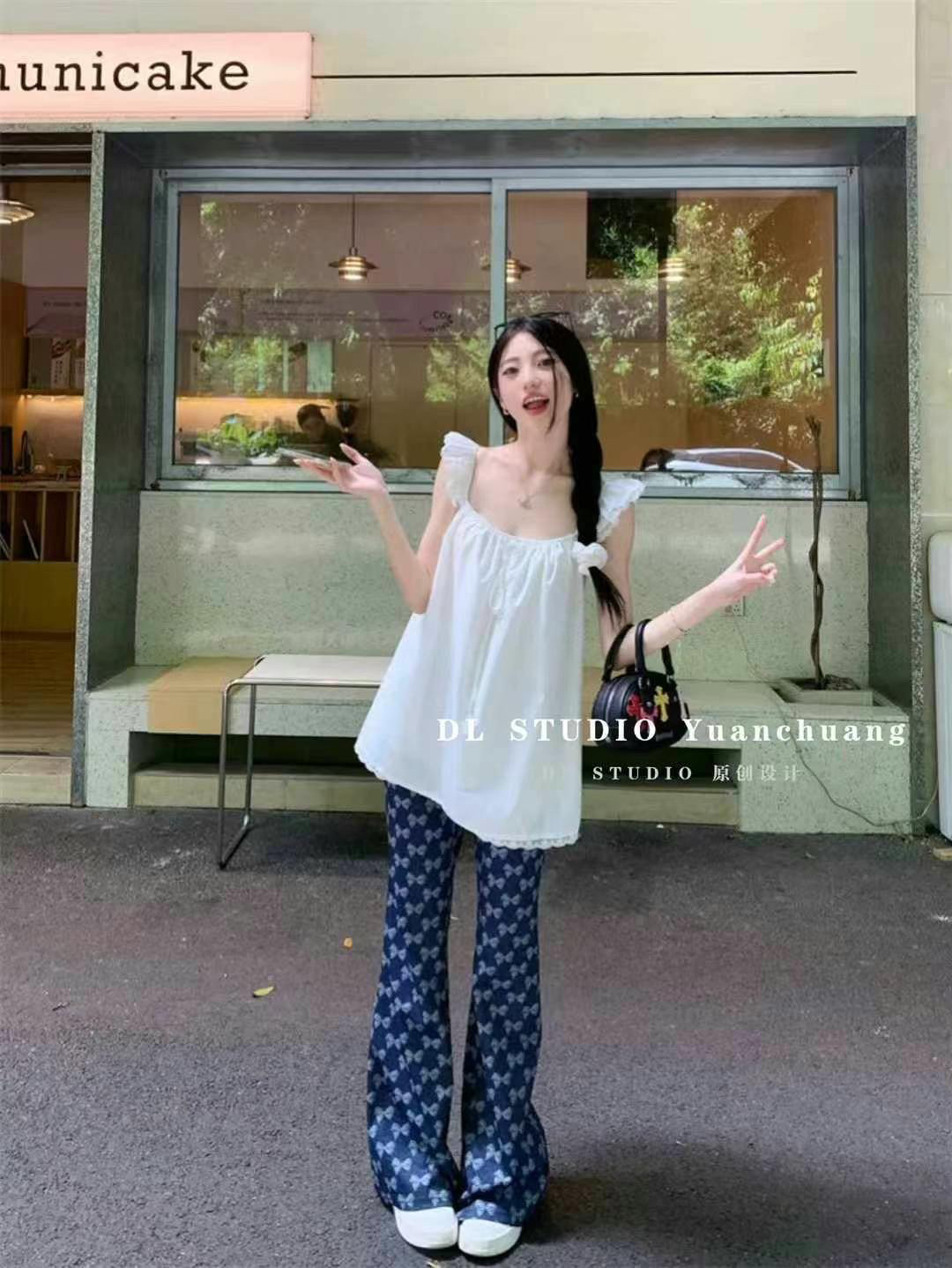 dl2025设计感小众法式蝴蝶结吊带背心+裤子气质减龄显瘦两件套装