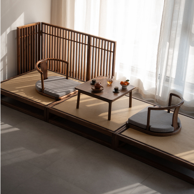 新中式禅意实木组合地榻北美黑胡桃木阳台客厅席地茶室榻榻米地台