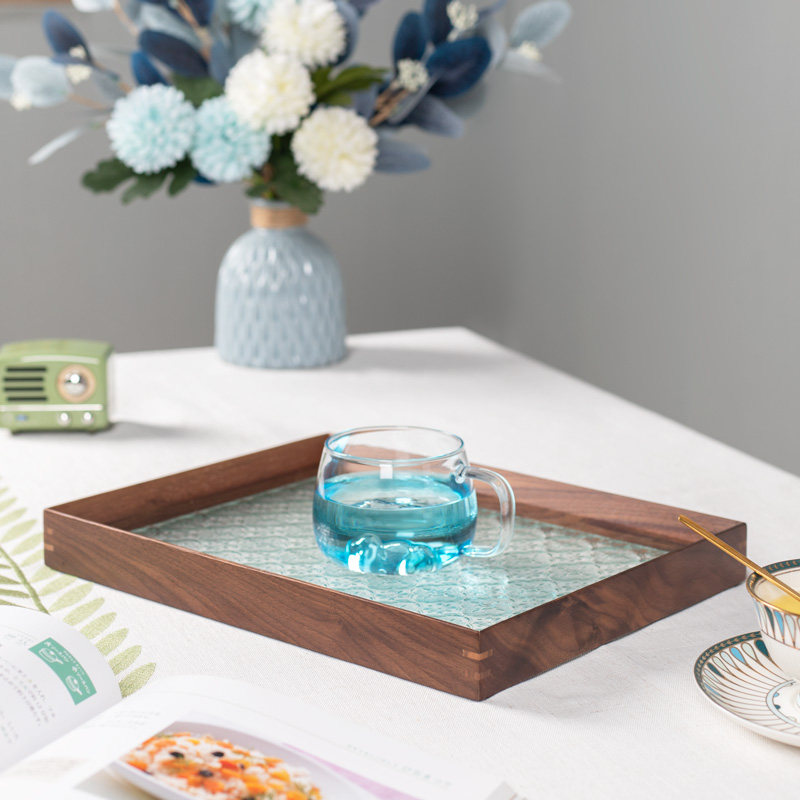 黑胡桃压花玻璃木质复古托盘早餐糕点茶具点心盘收纳盘水果盘家用,餐饮具,盘,淘宝优惠券,粉丝福利购,淘宝优惠卷