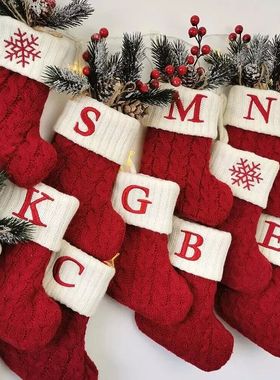 Christmas Socks Knitting Snowflake Letter Stocking Christmas