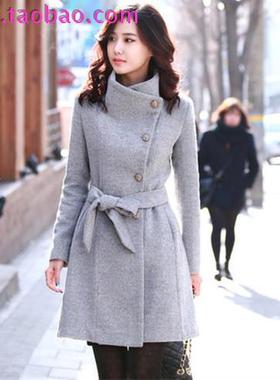 women毛呢外套女中长款autumn纯色winter纽扣coats j口袋ackets女