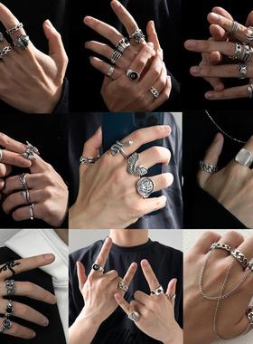 Men's retro hip hop ring set Punk Goth Ring for men戒指男