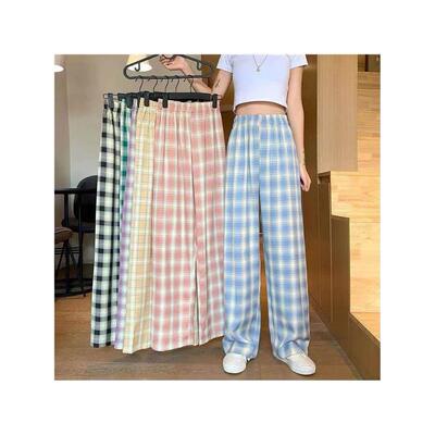 Spring and Summer New Plaid High Waist Wide Leg Pants Dippin