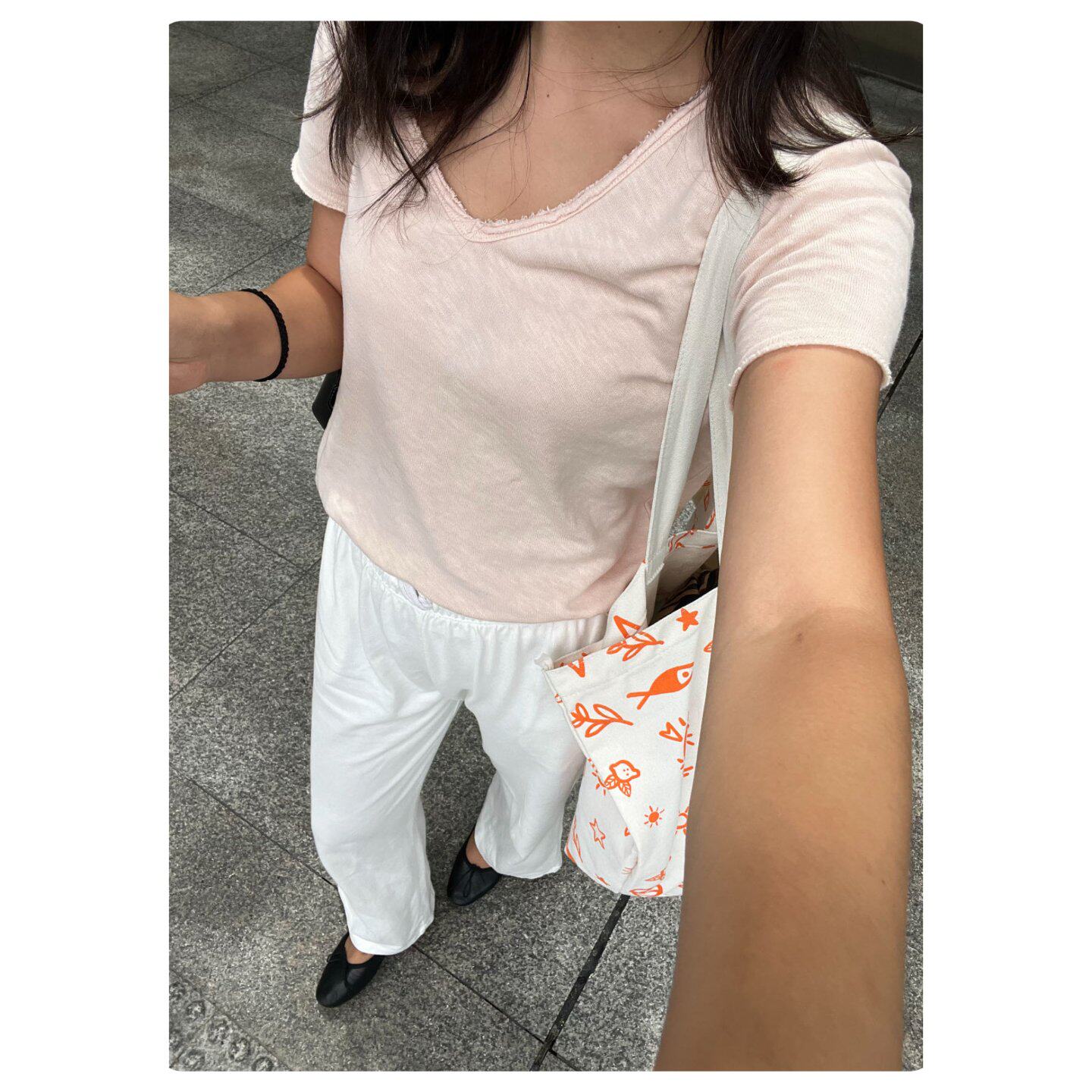 夏季新款女士v领竹节棉短袖上衣纯棉t恤高级纯色宽松极简正肩全棉