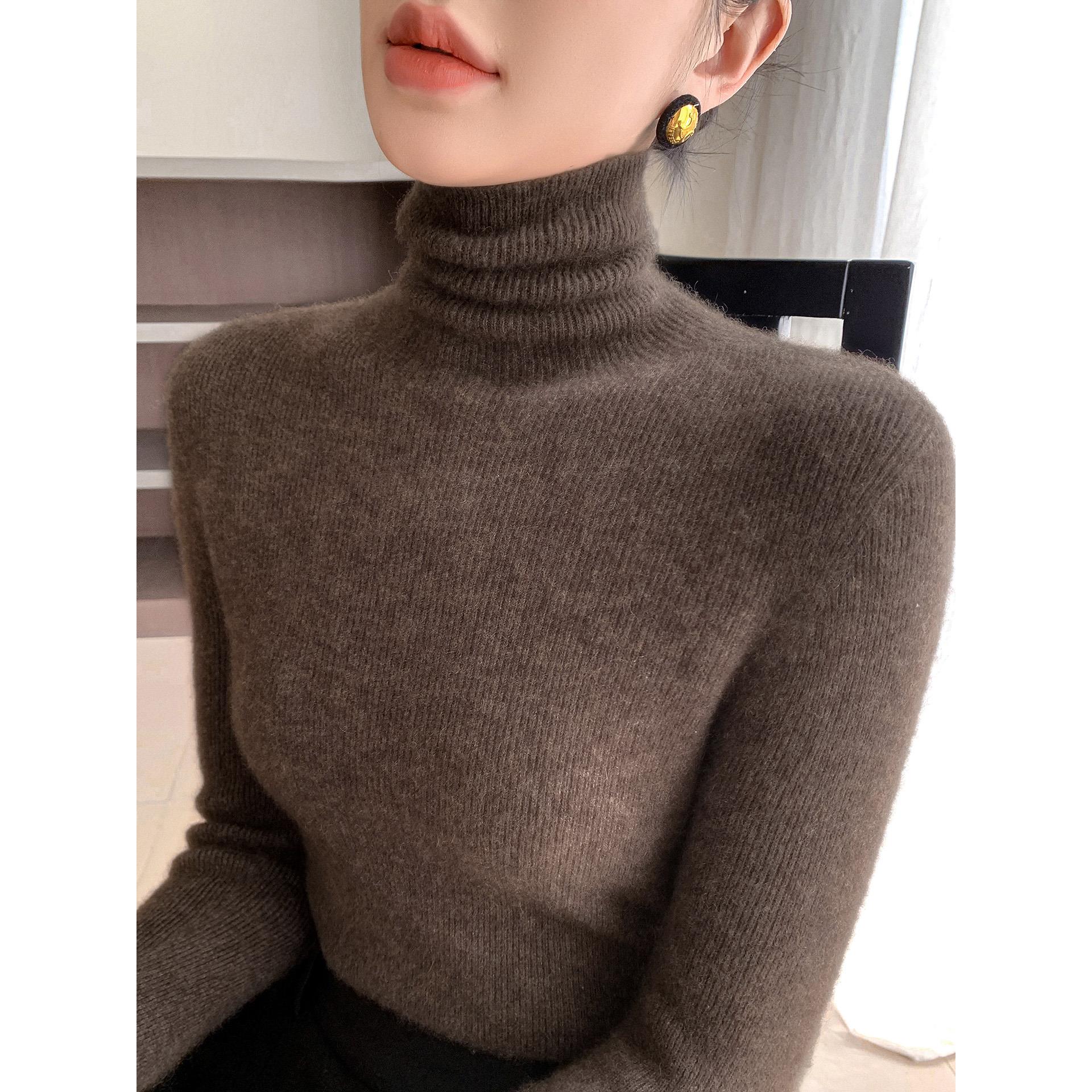 MONLOUVE配大衣超好看的堆堆领打底衫女修身洋气百搭纯色软糯高领