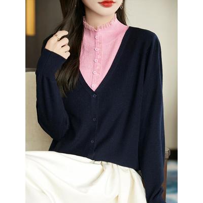 MONLOUVE2025秋冬新款木耳边半高领针织打底衫女洋气内搭高级感假