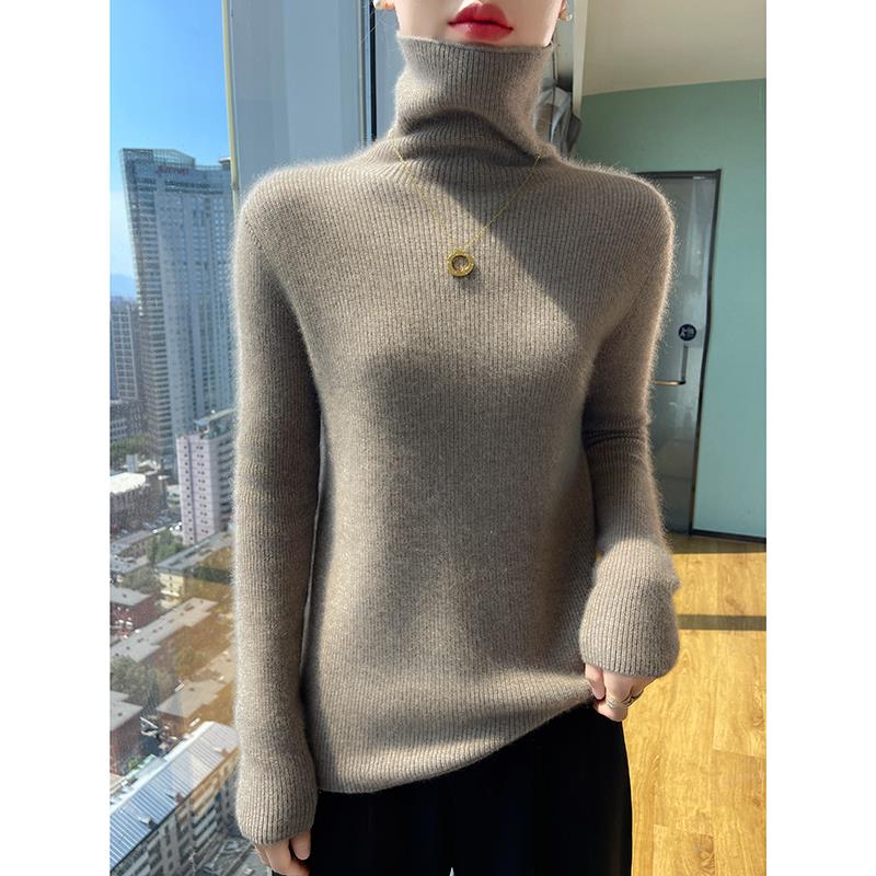 MONLOUVE配大衣~秋冬高领打底衫女内搭修身洋气软糯针织衫堆堆领