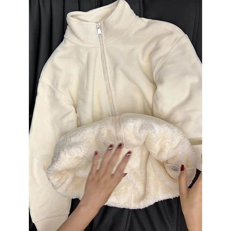 MONLOUVE加绒加厚卫衣外套女士装春秋冬季2025新款小个子休闲宽松