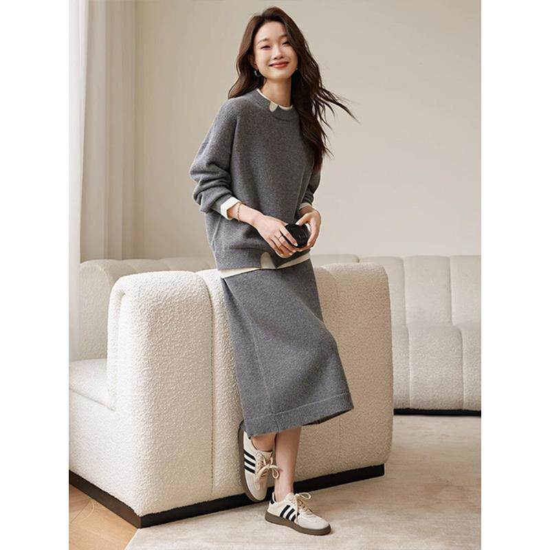 MONLOUVE春秋冬季2025年新款女士装时尚套装高级感毛衣半身裙子针