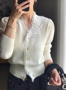 MONLOUVE法式针织开衫外套女士春秋冬2025年新款洋气时髦显瘦外穿