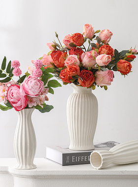 白色陶瓷花瓶高级感简约现代插花鲜花可装水花器客厅餐桌装饰摆件