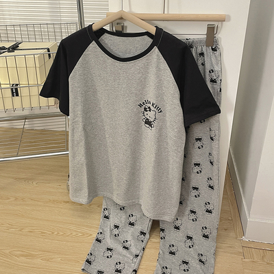 夏季高级灰色系hellokitty睡衣女款夏天短袖长裤可外出休闲套装