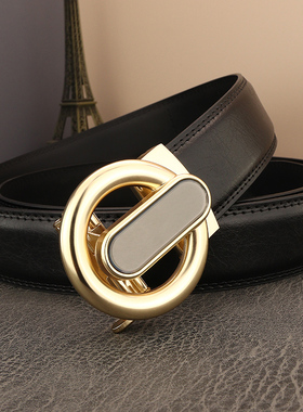 2025皮带男士真皮圆扣G字母自动扣腰带韩版青年商务潮裤带灰色