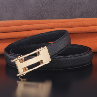 裤 皮带女真皮自动扣时尚 韩版 细款 带无孔滑扣 黑色绿色腰带休闲韩版