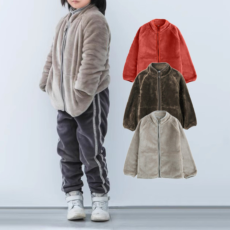 日式无印品质儿童摇粒绒夹克衫内胆保暖细纤维家居服小童抓绒外套