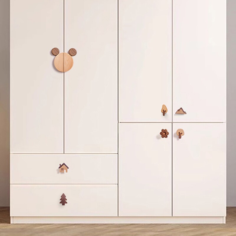 儿童房衣柜拉手米奇兔子小熊卡通拉手实木抽屉柜子半圆门把手木质