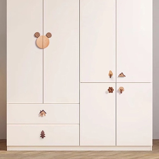 儿童房衣柜拉手米奇兔子小熊卡通拉手实木抽屉柜子半圆门把手木质