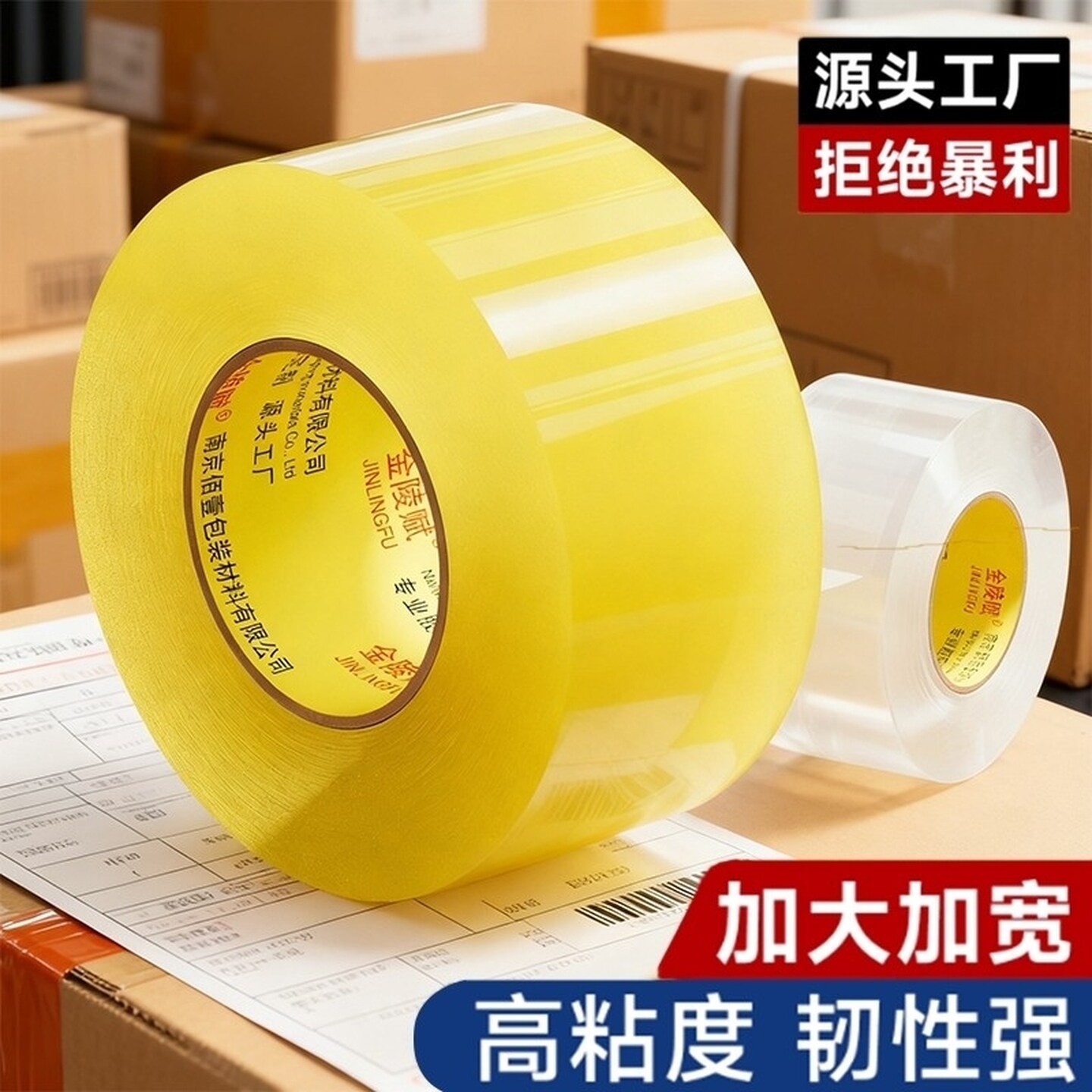 透明胶带静音低噪音封箱胶纸足码加宽厚大卷快递打包物流电商封箱