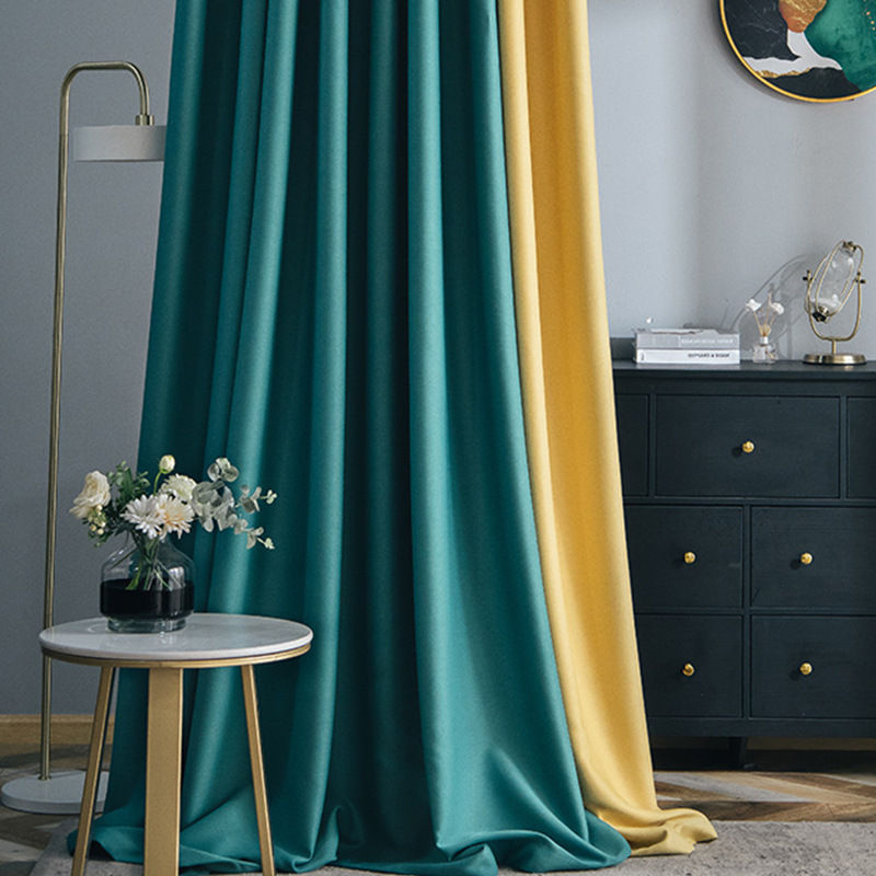 双面棉麻隔音纯色拼接成品窗帘