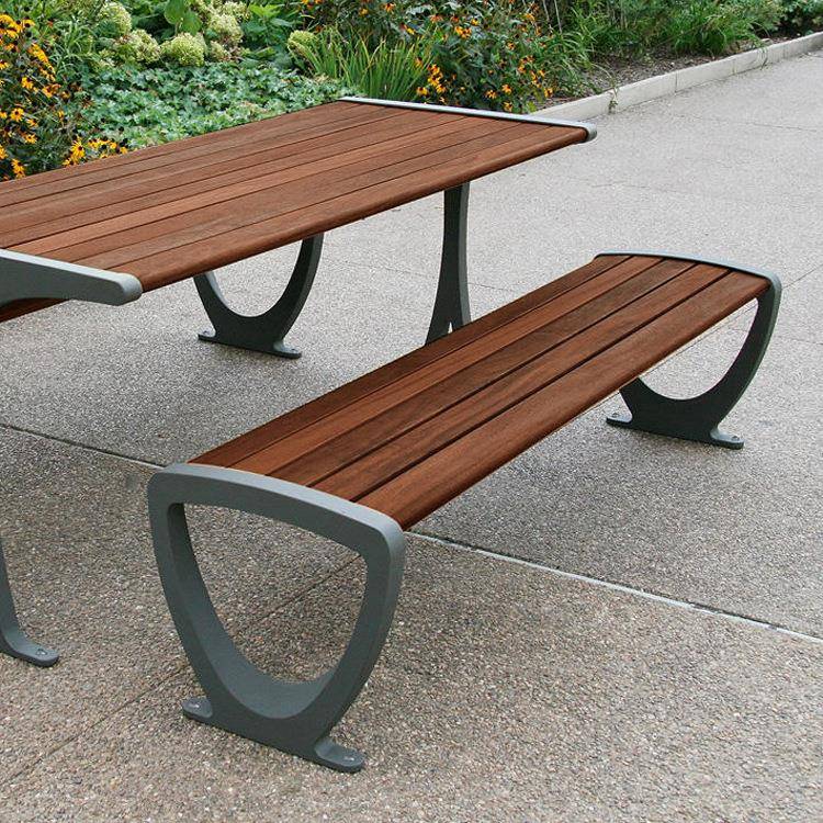 户外不锈钢公园椅实木商务区酒店景区学校广场铸铝实木长凳休息椅