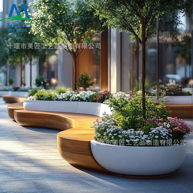 玻璃钢树池座椅园林景观防腐木种植池FRP工程大花池花坛异形定制