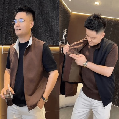 秋季轻奢老钱风立领男士马甲