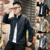 秋冬男士 百搭潮牌刺绣商务休闲保暖夹克 双面摇粒绒立领外套时尚