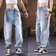 美式 男士 复古百搭水洗做旧小直筒裤 男女同款 潮 春秋款 休闲裤 牛仔裤