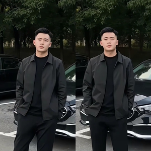 2025秋季商务黑色行政夹克外套男潮牌高级感百搭休闲纯色翻领上衣