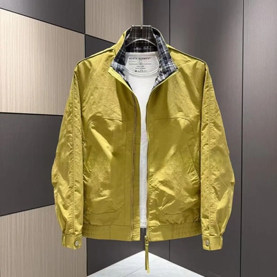 春夏男士立领防风拼接格子夹克