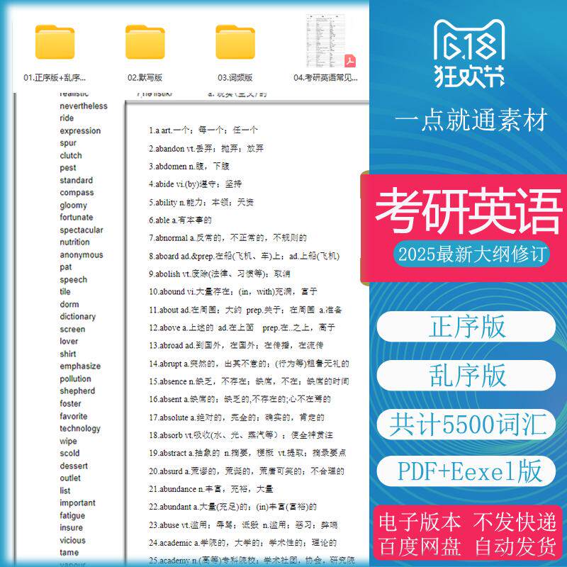 2025考研英语单词最新修订大纲词汇5500正乱序pdf版Excel电子版本