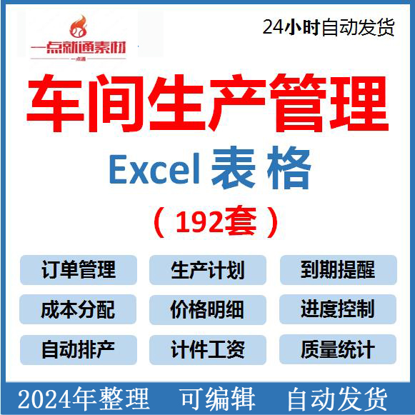 车间生产管理投产计划日月报订单记录进度产品成本分析excel表格
