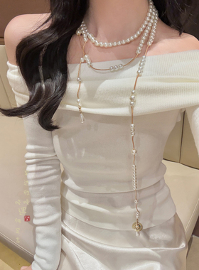 串珠长款叠戴项法式复古小众