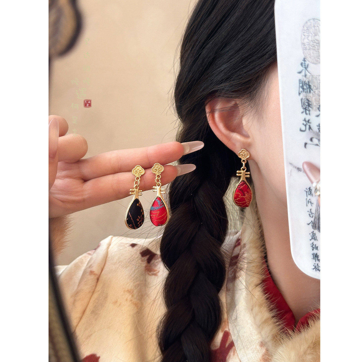 「琵琶行」新中式宋锦琵琶耳钉女国风漂亮独特耳环巨好看气质耳饰,饰品/流行首饰/时尚饰品新,耳钉,淘宝优惠券,粉丝福利购,淘宝优惠卷