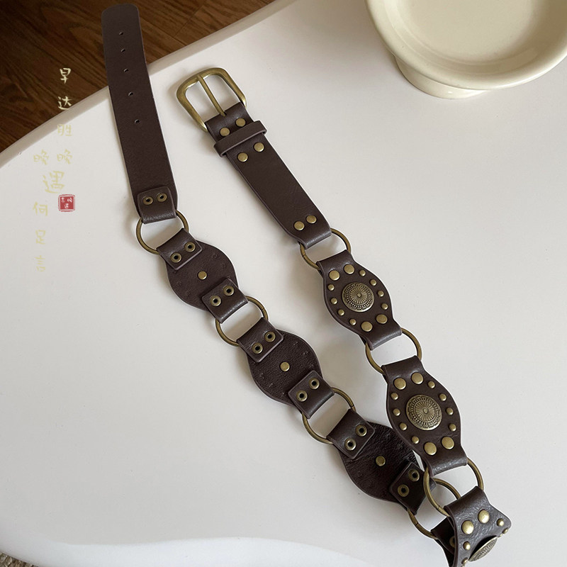 Ethnic Style Belt, Bohemian Retro Brown Wide Belt for Women, Wasteland Style, Suitable for Dresses, Decorative Leather Belt, Waist Accessory