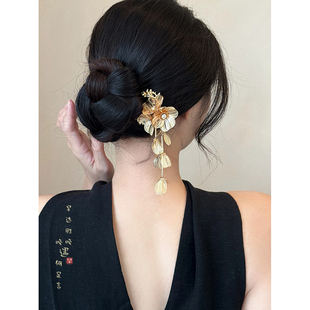 花簪序岁~新年金色流苏发簪女新中式u型发钗步摇国风订婚头饰发饰
