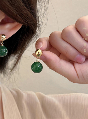 新中式绿色吊坠耳环女复古古风国风旗袍耳钉2026新款独特耳坠耳饰