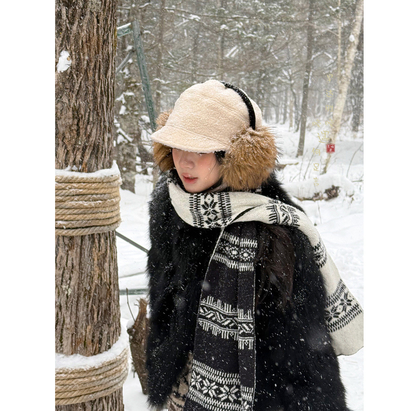 毛绒仿狐狸毛耳罩护耳骑行防寒