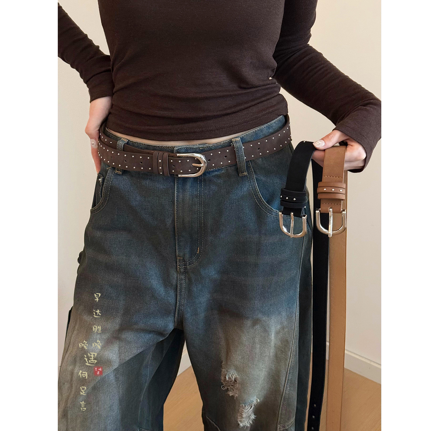 铆钉卡扣腰带复古高级感小众