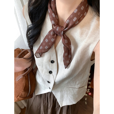 棕色波点小方巾复古气质高级感