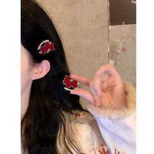 「马跃鸿福」新年红色小马发夹女独特漂亮头饰前额刘海侧边夹发饰