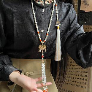 「云行」平安锁璎珞长流苏背云压襟项链新中式国风汉服马面裙配饰